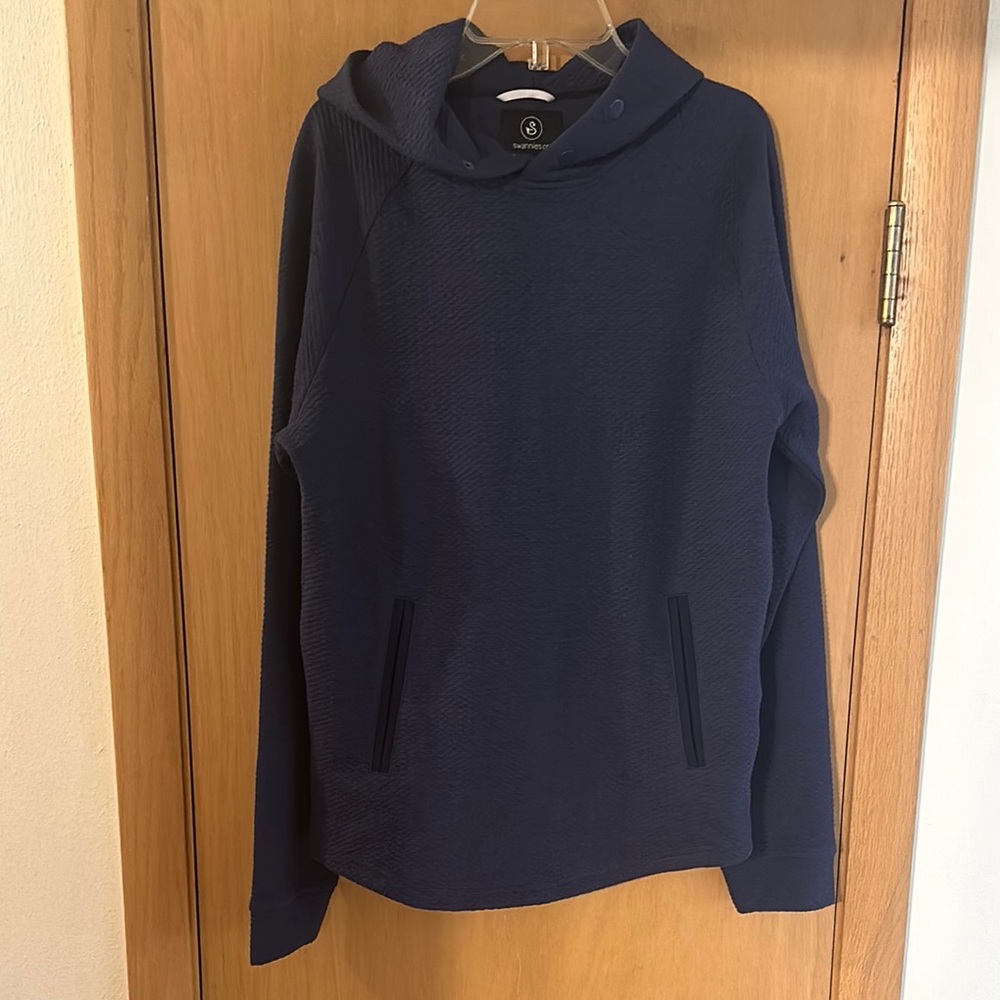 Swannies Co Waffle Knit Snap Hoodie Hooded Sweatshirt Navy Blue Size Small